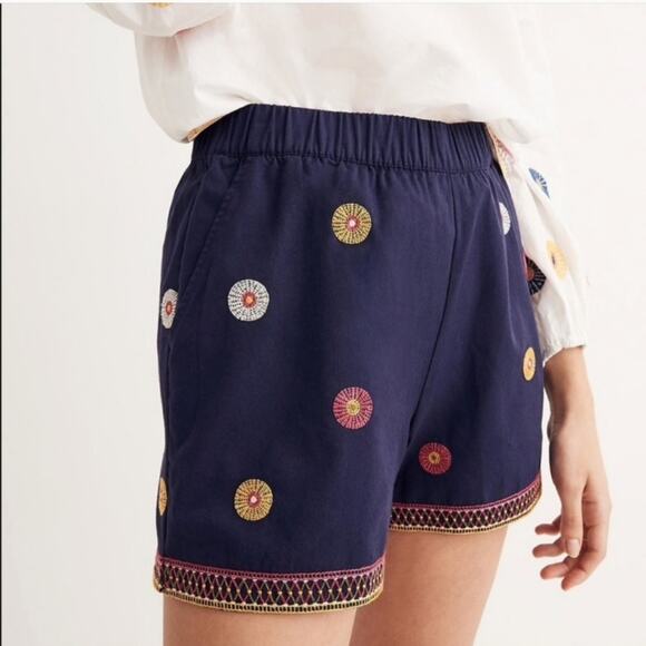 Madewell Embroidered Pull On Shorts Blue size Small